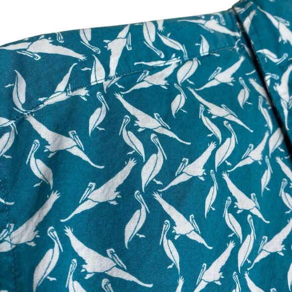 J Crew Shirt Mens L Blue Button Down Slim Fit Hawaiian Casual Birds Beach Preppy - Picture 8 of 11